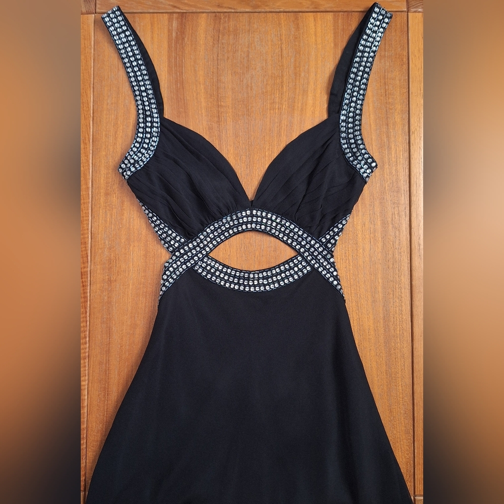 Marciano Silk Backless Cut Out Dress Embellished Whimsigoth Edgy Black NEW XS
